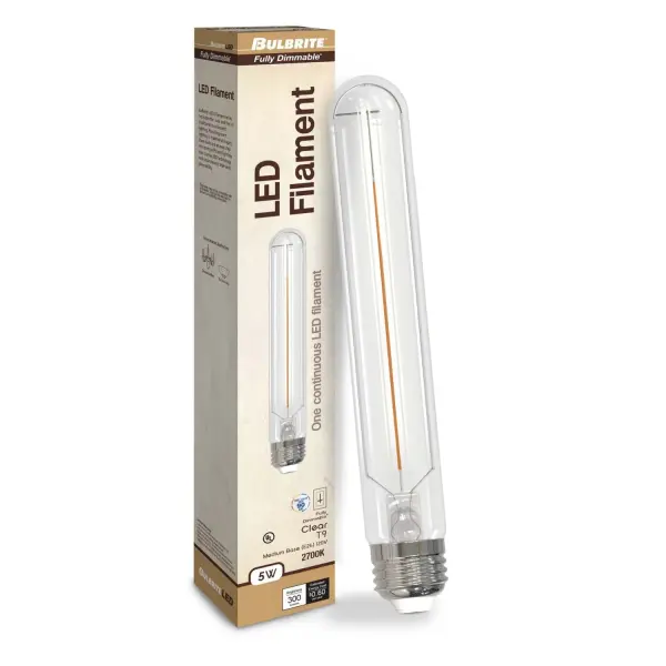This 7.5-inch T9 LED bulb combines vintage filament aesthetics with modern efficiency, using only 3W to replace 25W incandescent bulbs. Fully dimmable and wet-rated for versatile indoor/outdoor applications. - alternate view