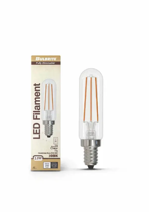 This T6 LED filament bulb combines classic Edison-style aesthetics with modern efficiency. At just 2.5W, it delivers 250 lumens of soft white light while lasting up to 15,000 hours. Fully dimmable and damp-rated for versatile use. - alternate view
