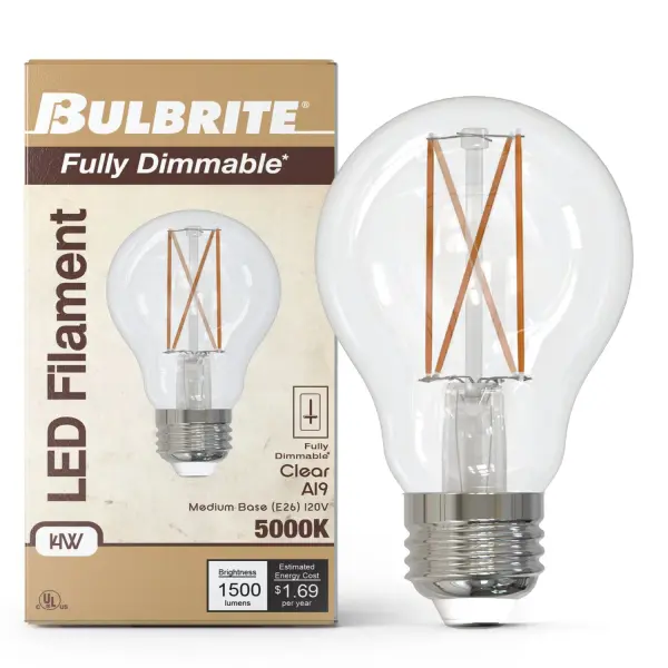This 14W LED bulb delivers 1500 lumens of crisp 5000K daylight while using 86% less energy than traditional 100W incandescent bulbs. The exposed filament design adds vintage charm to any fixture, and full dimming compatibility ensures versatility. - alternate view