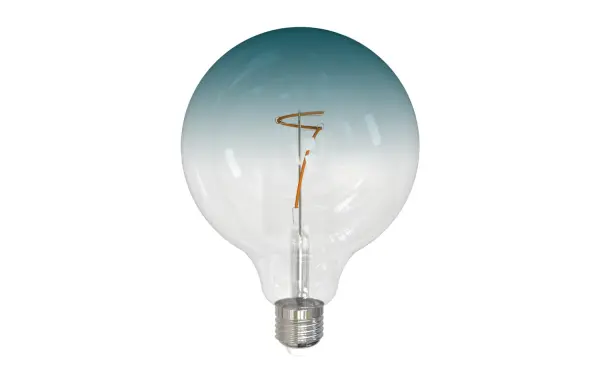 This G40 LED bulb features a distinctive clear-to-blue gradient finish that adds visual interest while delivering energy-efficient lighting. Fully dimmable with 15,000-hour lifespan and 5-year warranty.