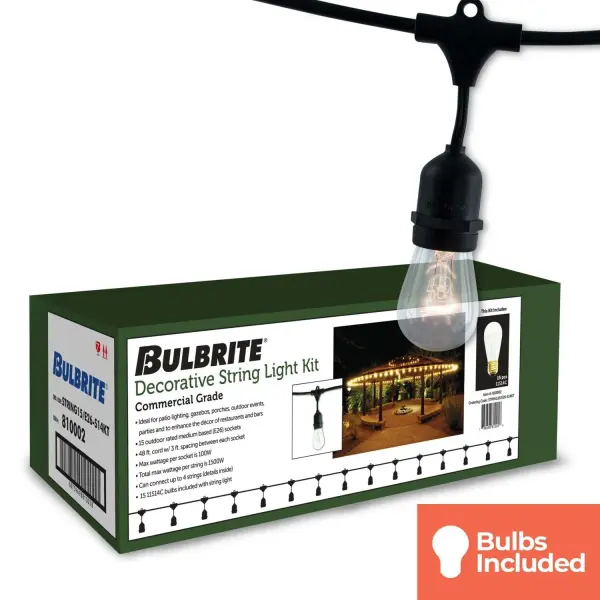 48-Foot Edison String Lights with 15 Clear S14 Bulbs - Image 2