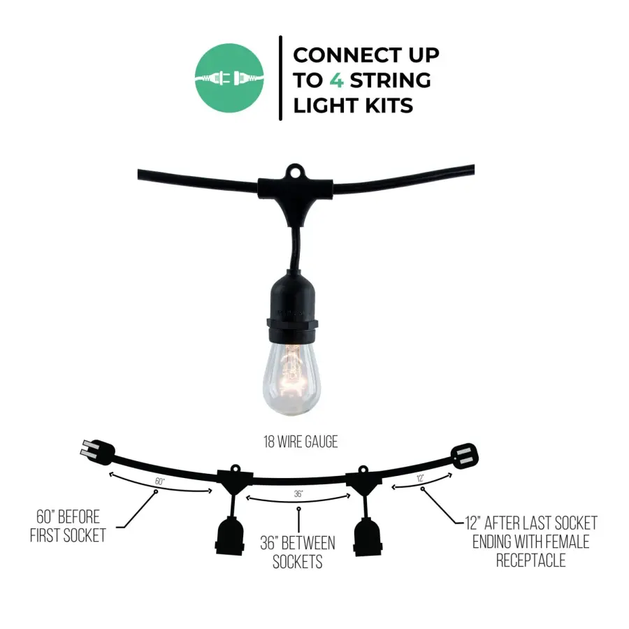 48-Foot Edison String Lights with 15 Clear S14 Bulbs - Image 4