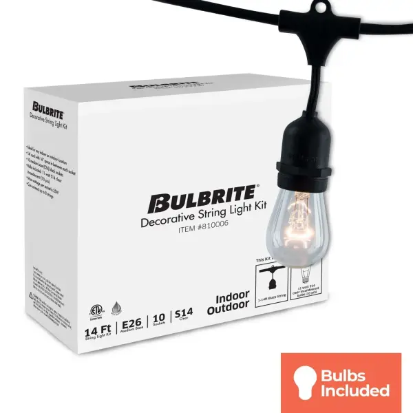 14' Black String Lights with 10 Clear S14 Bulbs - Image 2