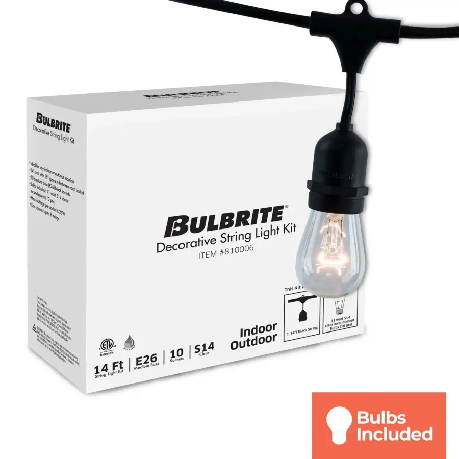 14' Black String Lights with 10 Clear S14 Bulbs - Image 2