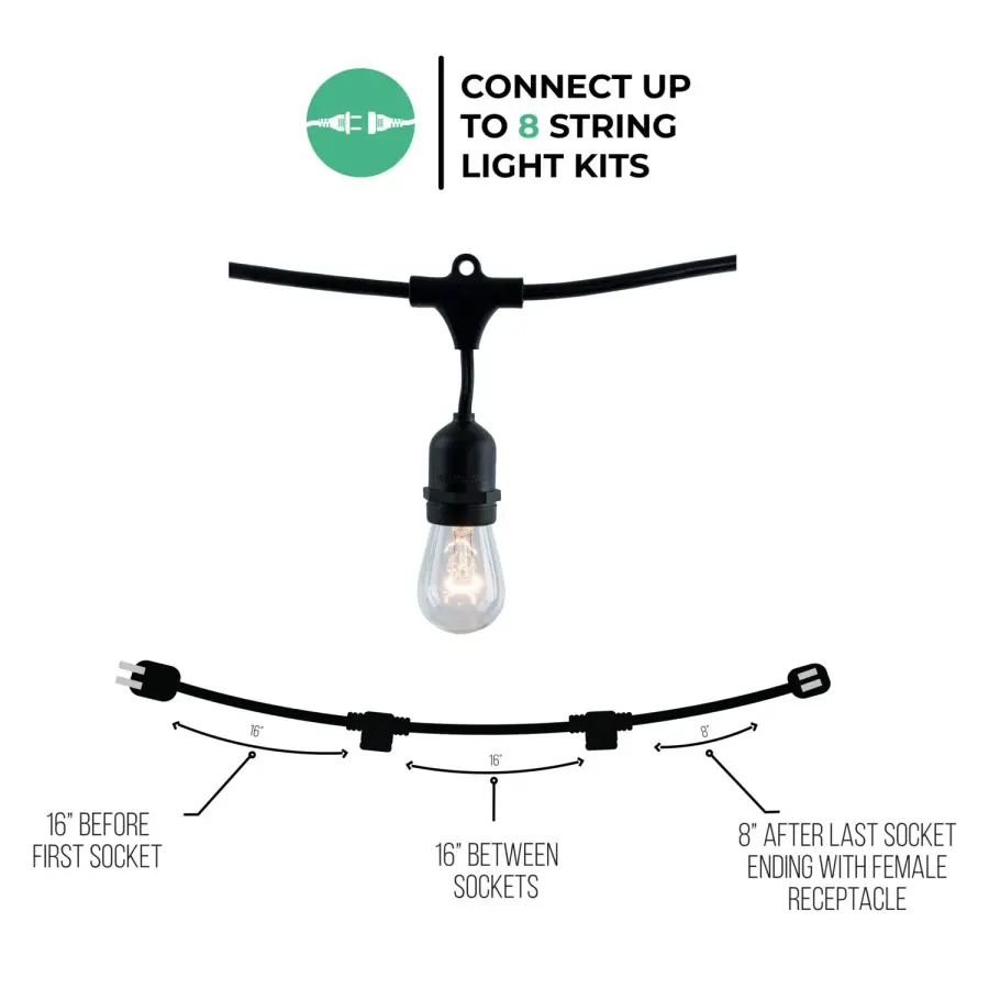 14' Black String Lights with 10 Clear S14 Bulbs - Image 4