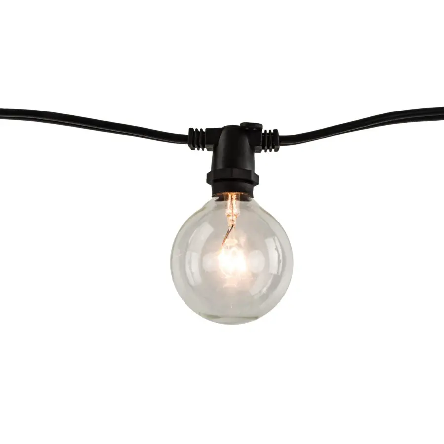 14' Black String Lights with Clear G16 Globe Bulbs - 10 Socket Kit - Image 1