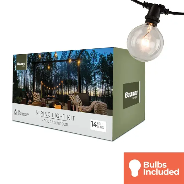 14' Black String Lights with Clear G16 Globe Bulbs - 10 Socket Kit - Image 2