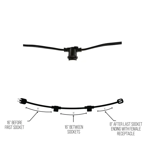 14' Black String Light Set with 10 Sockets - Image 4