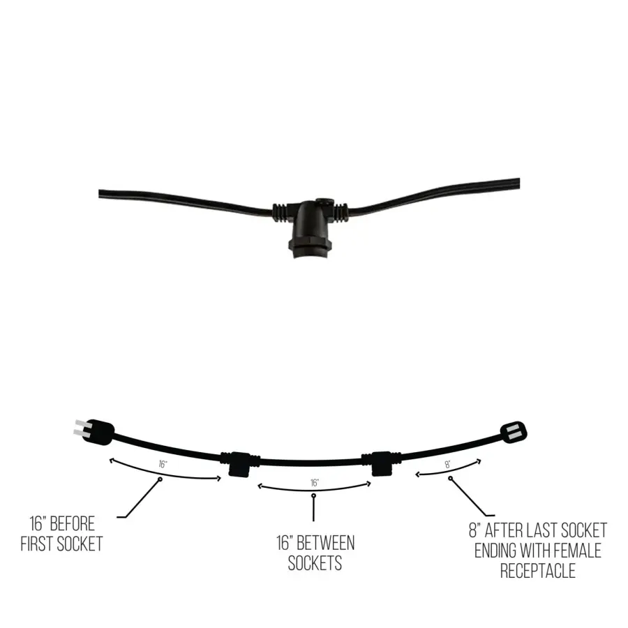 14' Black String Light Set with 10 Sockets - Image 4