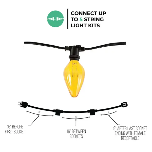 14' Black String Light Kit with Amber Fiesta Bulbs - Image 4
