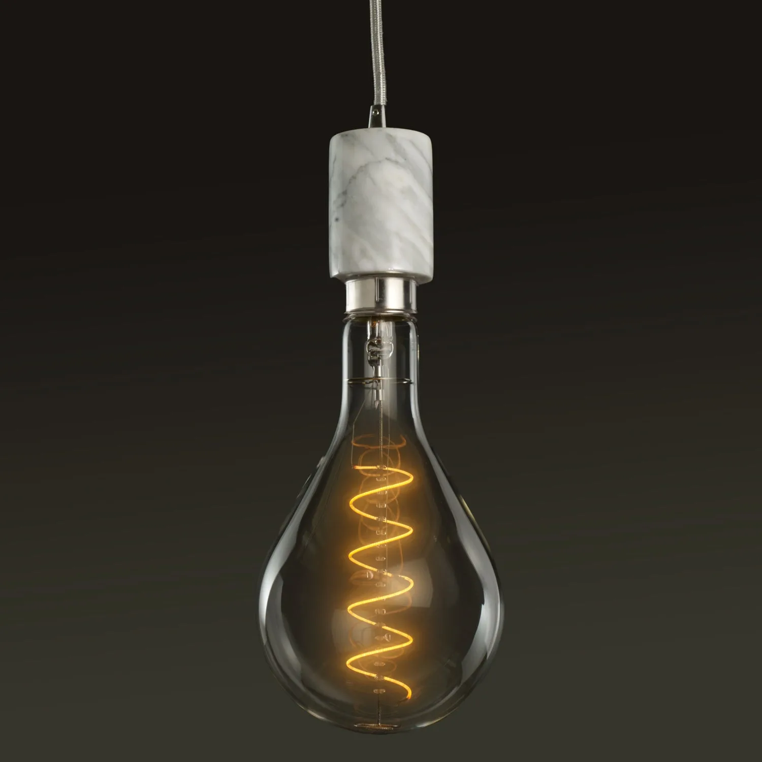 White Marble Pendant with LED Pear Bulb