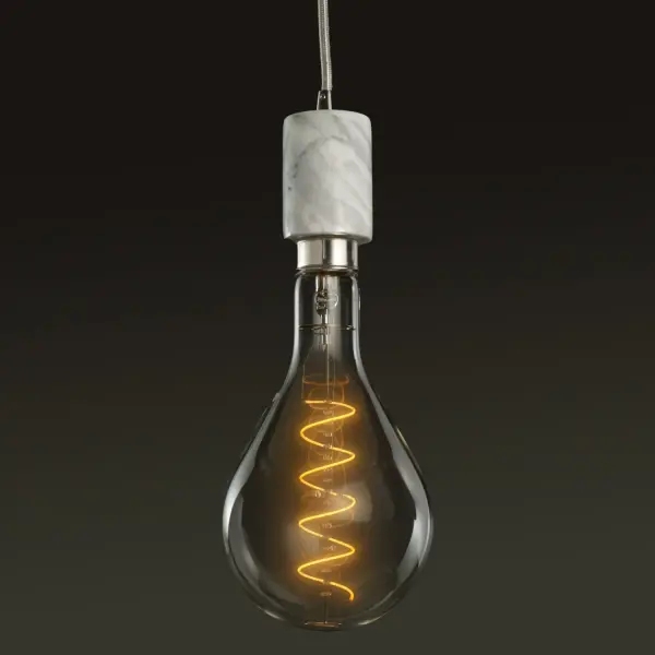 White Marble Pendant with LED Pear Bulb - Image 1