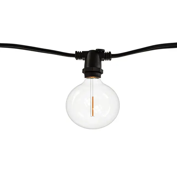 This 14-foot string light kit features 10 energy-efficient LED G16 bulbs with warm white illumination. Commercial-grade construction with ETL wet rating makes it perfect for year-round indoor and outdoor use.