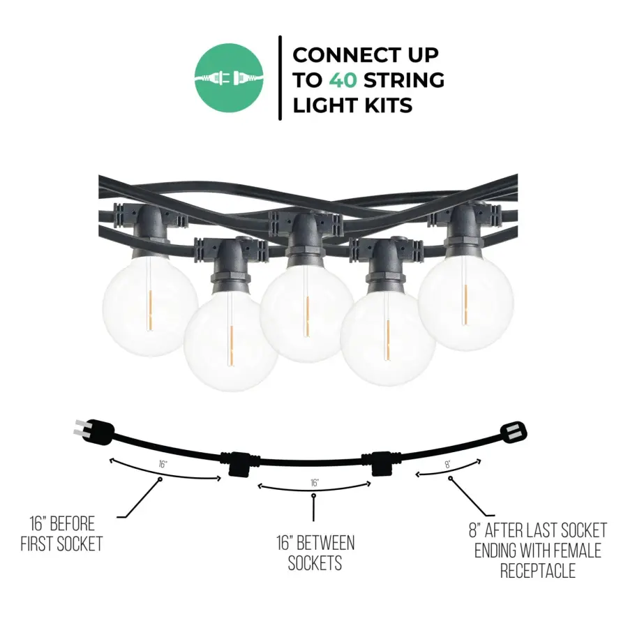 14' LED String Light Kit with Clear G16 Bulbs - Image 5