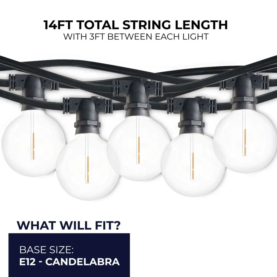 14' LED String Light Kit with Clear G16 Bulbs - Image 6