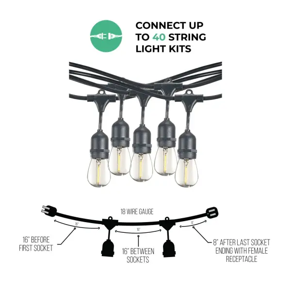 14' LED String Light Kit with S14 Clear Bulbs - Image 5