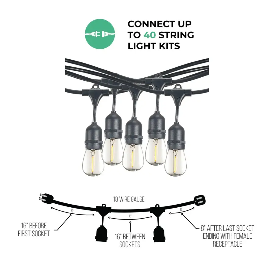 14' LED String Light Kit with S14 Clear Bulbs - Image 5