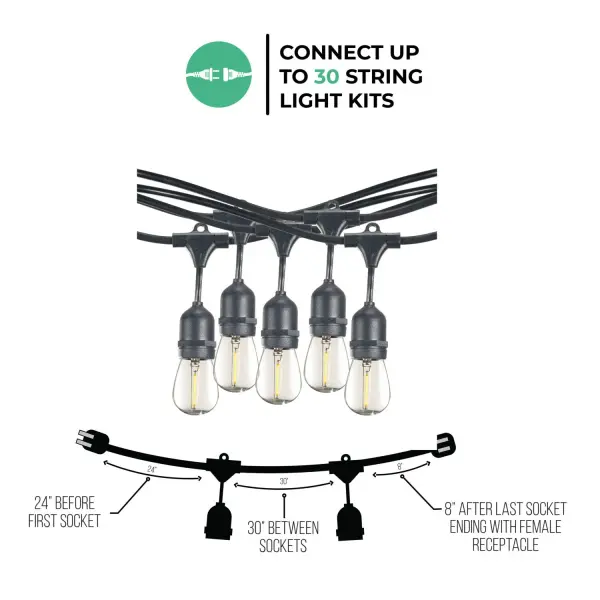 30-Foot LED String Lights with Clear S14 Bulbs - Image 5