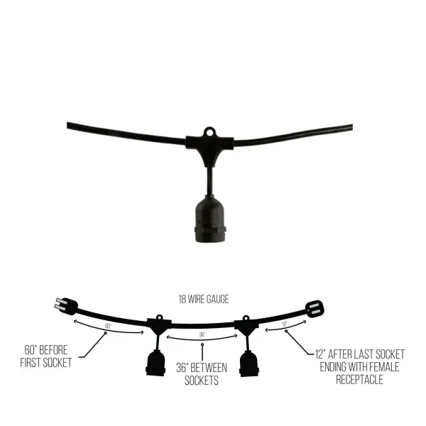 48-Foot Black String Light with 15 Sockets - Image 4