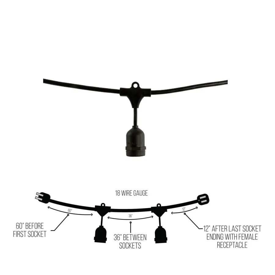 48-Foot Black String Light with 15 Sockets - Image 4