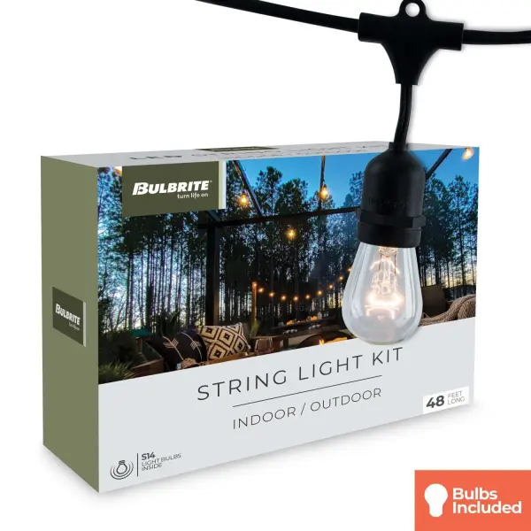 48-Foot Black String Lights with 15 S14 Clear Bulbs - Image 2