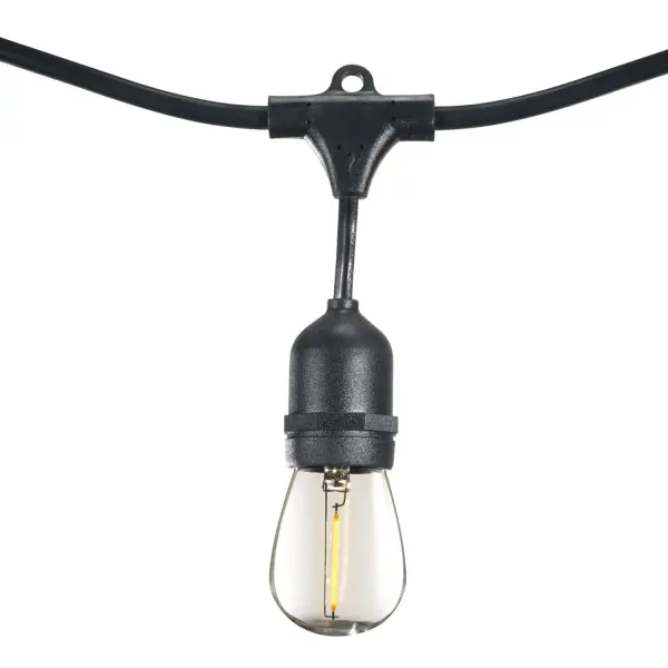 This commercial-grade LED string light kit features 15 shatter-proof S14 bulbs across 48 feet, delivering warm 2700K lighting with energy-efficient 1W LED technology. ETL-rated for wet locations and connectable up to 25 strands.