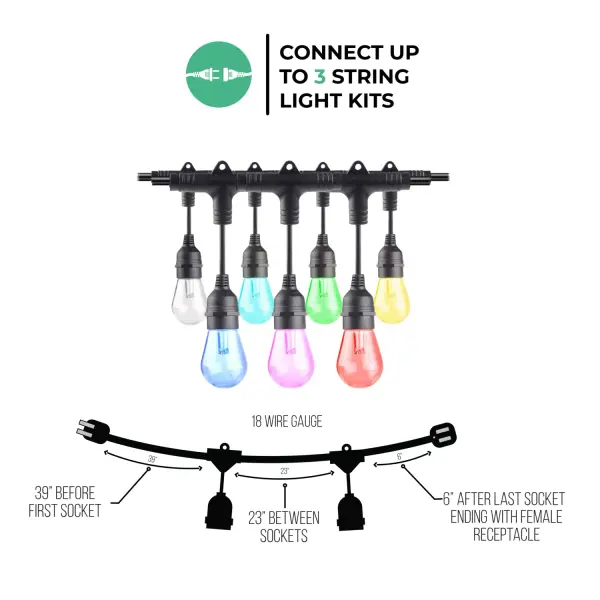 Bulbrite Solana Smart String Lights - 36ft with 18 LED Bulbs - Image 6
