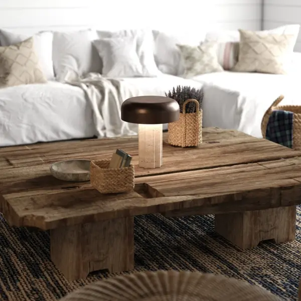 This substantial 20-pound accent lamp combines Greek-inspired fluted column design with genuine natural stone and premium metal finishes. Cordless operation with 8+ hours of battery life and three brightness levels offers unmatched placement flexibility. - alternate view