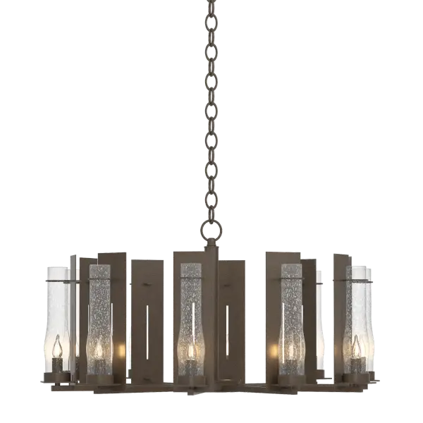 There's a sense of strength and permanence when you look at a classic example of hand-worked iron. There's definitely something to be said for it and that's why we're still saying it today with our large, 10-light, circular New Town Chandelier.