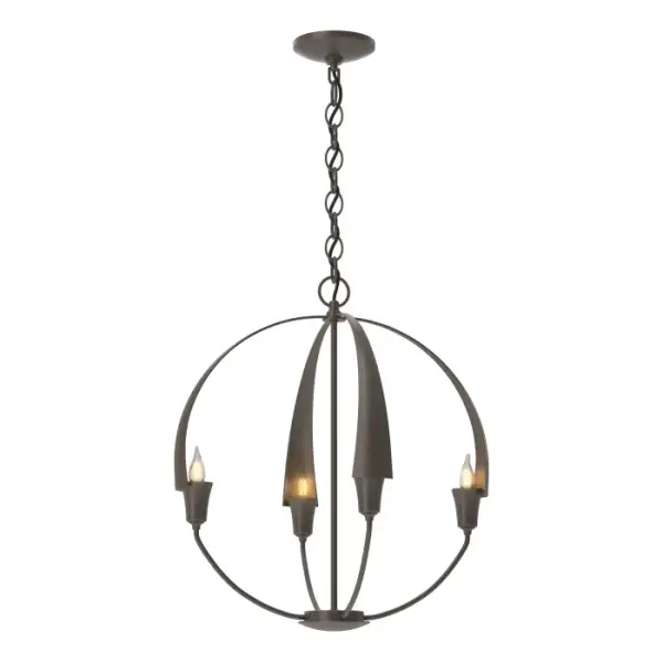 There's no need to make a choice between form and function - as part of the Cirque Collection, this chandelier delivers both. Four hand-forged, tapered steel petals merging at the sculpture's apex set the stage for our re-interpretation of the classic orb chandelier.