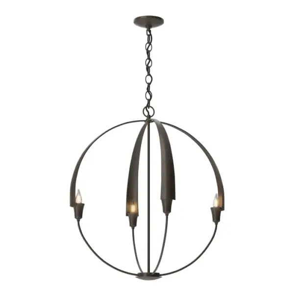 There's no need to make a choice between form and function - as part of the Cirque Collection, this chandelier delivers both. Four large, hand-forged, tapered steel petals merging at the sculpture's apex set the stage for our re-interpretation of the classic Orb Chandelier.
