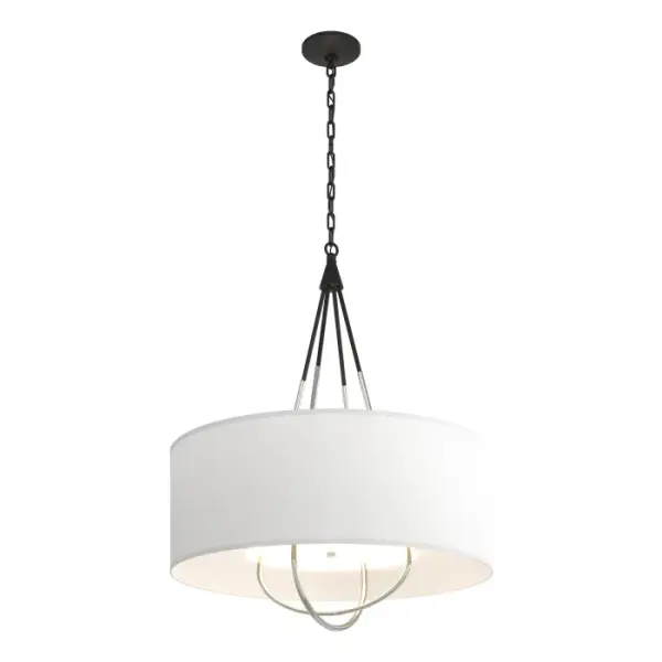 Refinement of materials and purity of line combine to make the Loop Pendant an elegant and versatile choice. Explore the many options this fixture offers—select a base finish for the canopy and chain, an accent finish for the intercrossed loops, and multiple outer shade color choices. A white inner shade gracefully diffuses the light while providing a tailored detail.