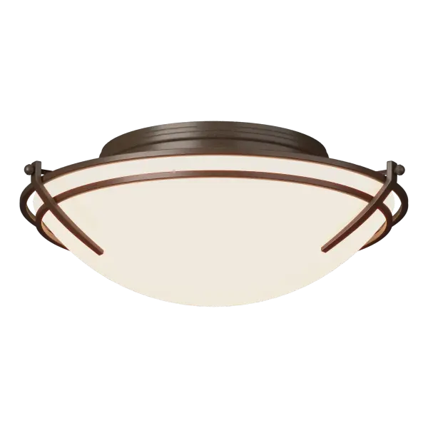 Concentric steel bands circle the glass bowl. Handcrafted steel tines hold the bowl. This modern fixture is crafted using a mix of tradition and technique by artisans at our forge here in Vermont.