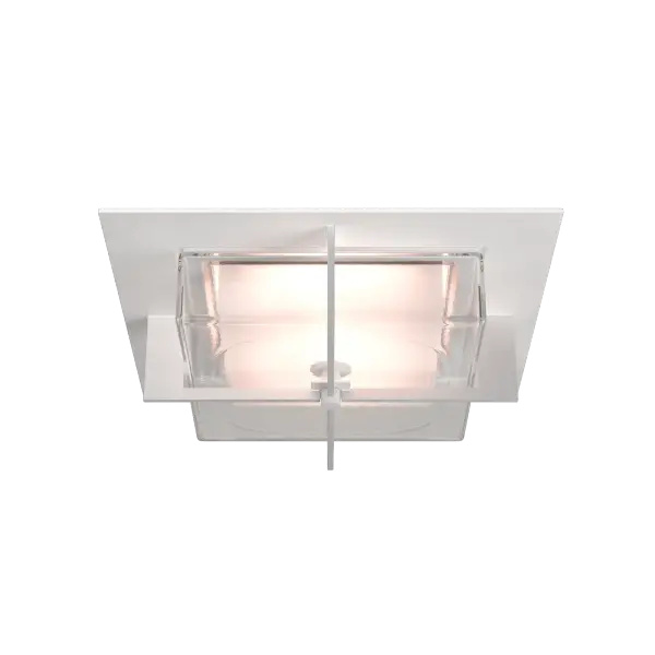 Balance, elegance, simplicity. A contemporary complement to any space, the Axis Flush Mount’s bisecting metal arms at right angles nest it's beautiful double glass shade within. An inner frosted glass with a thick clear outer glass, and a metal top plate complete the sophisticated look. Coordinates nicely with other pieces in the Axis Collection.