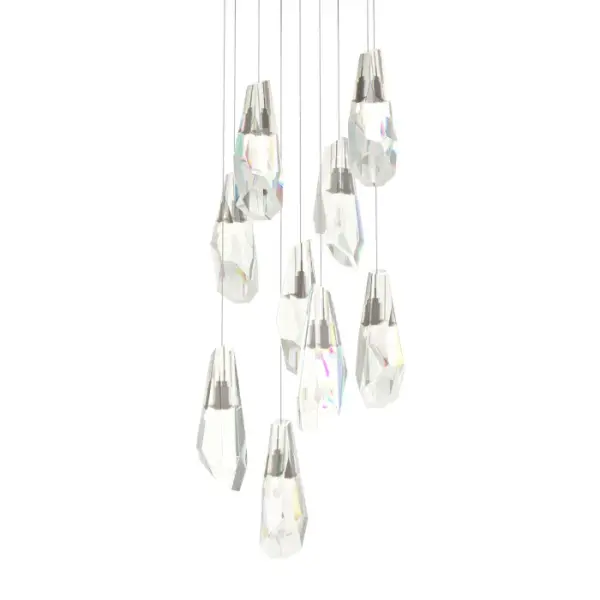 Large hand-cut and polished crystal shades adorn this stunning multi-port chandelier. With 9 Luma crystals, this elegant piece offers the ability to customize the length of each to suit the space. - alternate view