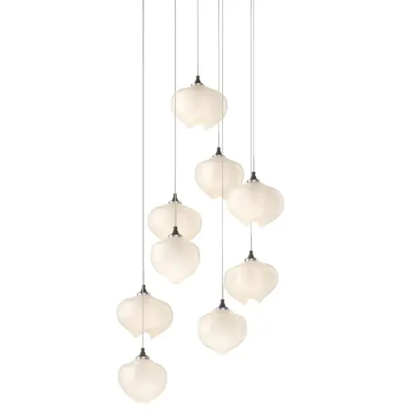 The Ume 9-Light multi-port fixture is offered with the choice of the unique Ume frosted glass resembling the Japanese plum blossoms for which this collection is named. The ability to customize the staggered lengths of each light allows the Ume to perfectly adapt to fit its space.