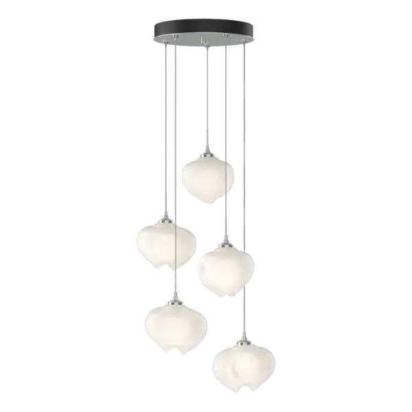 The Ume 5-Light is a multi-port fixture features the unique Ume frosted glass shades resembling the Japanese plum blossoms for which this collection is named. With the ability to customize the lengths of each cable, this versatile Ume fixture can serve as a semi-flush with shortened cables, or as a pendant with staggered individual lights.