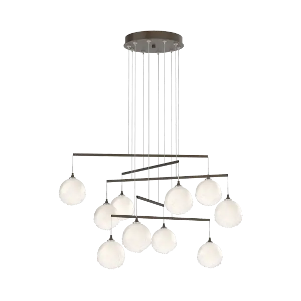 A beautiful way to illuminate any room, the Parasol semi-flush fixture is both delicate and impressive. Each arm was designed to nest a pieced of slumped art glass to great effect. According to HF designer Jason Hancock, a "milky" candelabra bulb is the ideal choice to give this fixture the most elegant look.