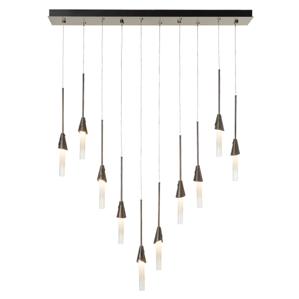 Great downward light with the ability to stagger or align individual pendants, the Lilium 10-Light Linear Pendant displays beauty in the details. Hand-forged and turned bobèche "cups" top the delicate cylindrical ombre glass shades. Elegant and stylish, the Lilium brings sophisticated simplicity to any space. - alternate view