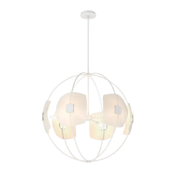 The six light Astra Orb Small Pendant features gently slumped handmade glass, complementing each curved metal arm of the fixture. Each stunning piece of glass is held in place by a hand-forged medallion for a sophisticated look.