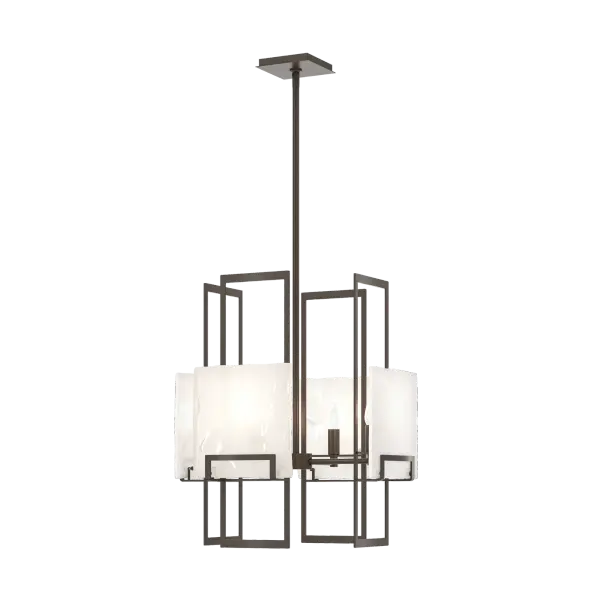 Inspired by the Arc lanterns, designer Ori Goldberg wanted to create a more contemporary, geometric lighting collection. By playing with the layering of glass, he was able to achieve a topographic aesthetic, with very clean, modern vertical steel rectangular elements.