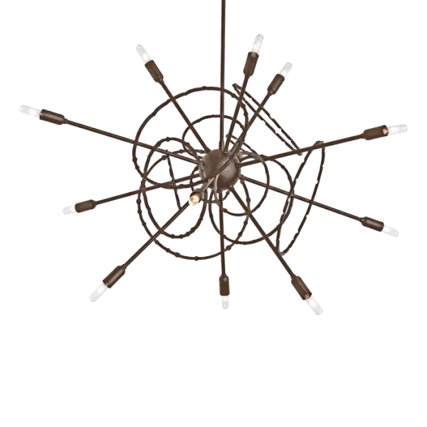 The perfect pendant for a variety of spaces, the Olympus 12-Light Starburst Pendant combines form and function, creating a beautiful, well-lit space with this handcrafted fixture. Steel rings, surrounding the Starburst's core, are hand-forged by Vermont artisans. With numerous light sources and forged elements this dynamic piece has a lot of visual movement for a modern look with a touch of old school forging. Each forged ring is formed and then hammered to create the unique textures and patterns found throughout. The 2021 Olympus Collection includes this Olympus 12-Light Starburst Pendant, as well as a large 20-Light version, a grand Orb pendant, linear and vertical pendants, and a wall sconce.
