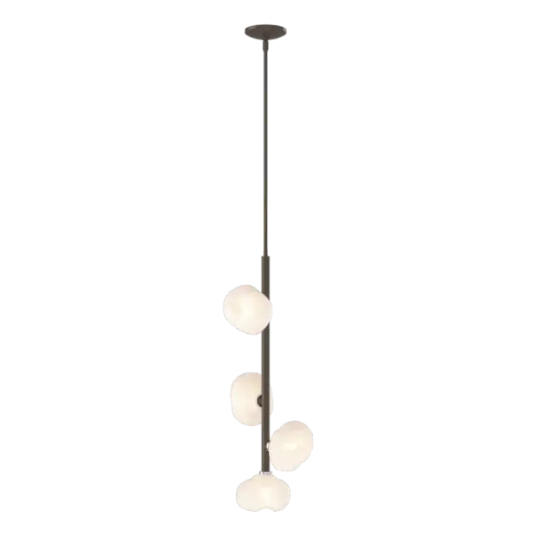 A member of the Ume Collection, this 4-light Ume Vertical Pendant's unique scale and configuration allows for multiple applications from kitchen island to vanity, offering plenty of light output with style. The Ume's unique glass shades are organic in shape, resembling their namesake Japanese plum blossoms. - alternate view