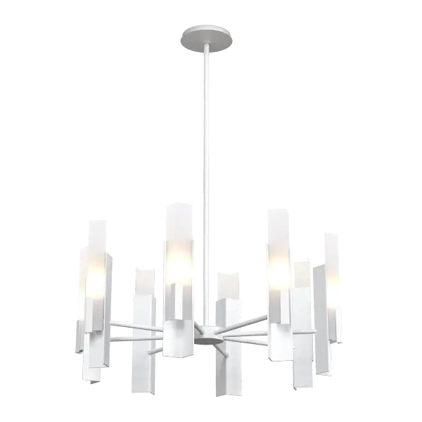 Inspired by earrings made by our jeweler-turned-lighting designer Ori Goldberg with two squares completing one another, the Summit 8-Light Pendant takes a traditional configuration with all arms radiating from the center, and gives it a contemporary turn with glass and steel coming together at 90º angles. A very geometric aesthetic, the Summit, in fact, features 3 right angled elements: the steel backdrop, the clear glass and the steel piece that secures the glass.