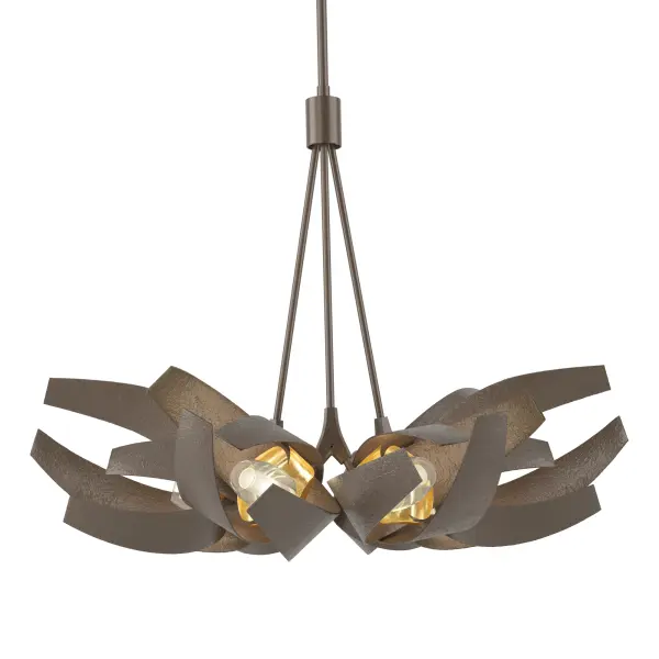 The iconic Corona Collection has a new entry. Driven by popular demand, this new Corona Pendant features 6 interior clusters of 5 solid, polished and sealed brass petals that reflect and refract the light it embraces, creating a warm golden glow. Stunning juxtaposition of the heavily textured steel of the iconic Corona with the brass inner petals.