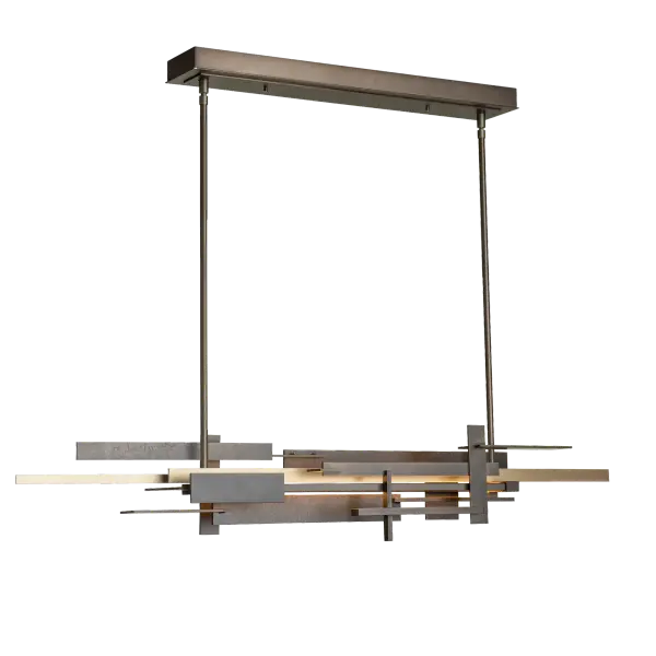 By popular demand, the Planar Pendant with Accent is a bold entry to the Planar Collection. Over 4' in width, and incorporating a new, two-toned aesthetic, the accent is an additional focal interest (shown here in Soft Gold) that warms and brightens the space.