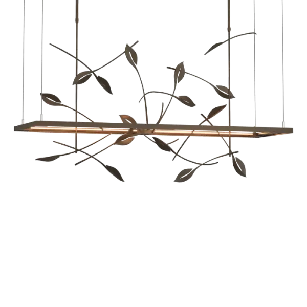 Part of the Four Seasons collection, Autumn hand-forged leaf designs provide the most traditional style of the collection, but has a more stylized graphic approach. It also features an LED light guide that's independently adjustable from the sculpture.