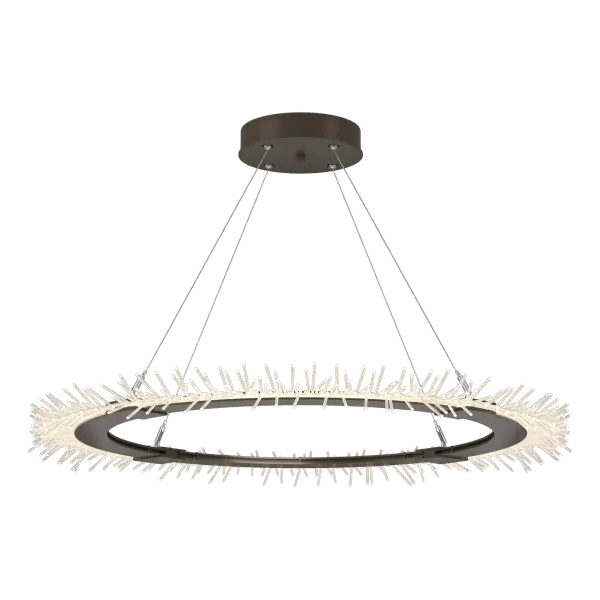 A circular LED light guide is suspended from four cables and feeds light to the Anemone’s bristles. The bristles spread light to your room as dim or bright as you’d like.