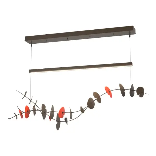 Delicate sculptural vines propagate leaves in your choice of steel or glass. The Lily brings bold botanical glamour into any environment. NOTE: If choosing the glass Lily pad version, 1st: Select your desired “Finish” for canopy and LED light bar; 2nd: Select “Aqualite (YQ)” as your “Accent”. For all other selections, the “Accent” color will only affect 5 Lily pads (remaining pads will be in your selected primary “Finish”).