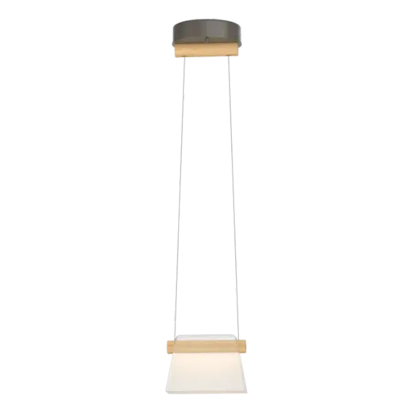 Inspired by clean Scandinavian design, the Cowbell LED Mini Pendant's elegance is in its simplicity. The glass cow bell is suspended by a Vermont maple dowel which acts to isolate the LED light source.